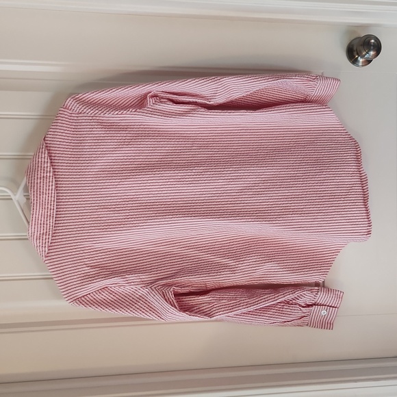 Pink and White Striped Button-up Blouse with Front Pockets - Picture 4 of 5